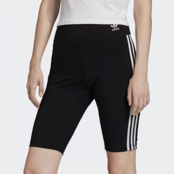 Adidas Originals Adicolor High Rise 3 Stripe Biker Shorts Tights Black Small - Picture 2 of 7